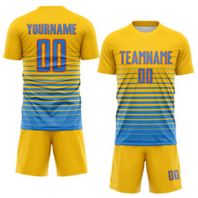 Загрузить изображение в средство просмотра галереи, Custom Yellow Powder Blue-Orange Gradient Pinstripe Sublimation Soccer Uniform Jersey
