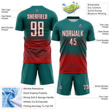 Загрузить изображение в средство просмотра галереи, Custom Teal White-Red Gradient Pinstripe Sublimation Soccer Uniform Jersey
