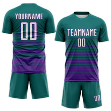 Загрузить изображение в средство просмотра галереи, Custom Teal White-Purple Gradient Pinstripe Sublimation Soccer Uniform Jersey
