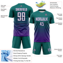 Загрузить изображение в средство просмотра галереи, Custom Teal White-Purple Gradient Pinstripe Sublimation Soccer Uniform Jersey
