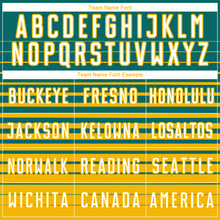 Загрузить изображение в средство просмотра галереи, Custom Teal White-Gold Gradient Pinstripe Sublimation Soccer Uniform Jersey
