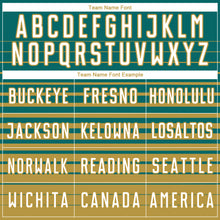 Загрузить изображение в средство просмотра галереи, Custom Teal White-Old Gold Gradient Pinstripe Sublimation Soccer Uniform Jersey
