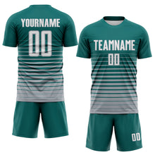 Load image into Gallery viewer, Custom Teal White-Gray Gradient Pinstripe Sublimation Soccer Uniform Jersey

