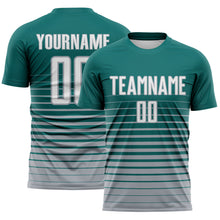 Load image into Gallery viewer, Custom Teal White-Gray Gradient Pinstripe Sublimation Soccer Uniform Jersey
