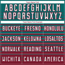 Загрузить изображение в средство просмотра галереи, Custom Teal White-Crimson Gradient Pinstripe Sublimation Soccer Uniform Jersey
