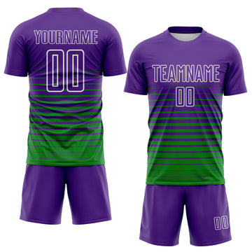 Custom Purple White-Grass Green Gradient Pinstripe Sublimation Soccer Uniform Jersey