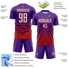 Load image into Gallery viewer, Custom Purple White-Red Gradient Pinstripe Sublimation Soccer Uniform Jersey
