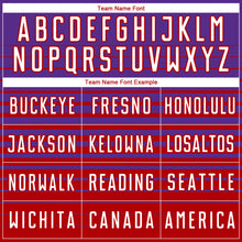 Load image into Gallery viewer, Custom Purple White-Red Gradient Pinstripe Sublimation Soccer Uniform Jersey
