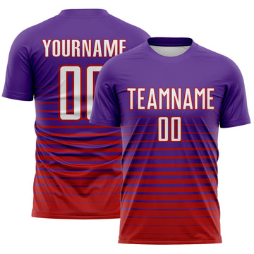 Custom Purple White-Red Gradient Pinstripe Sublimation Soccer Uniform Jersey