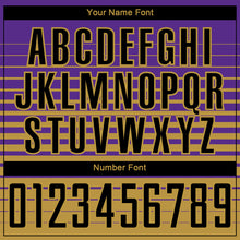 Charger l'image dans la galerie, Custom Purple Black-Old Gold Gradient Pinstripe Sublimation Soccer Uniform Jersey
