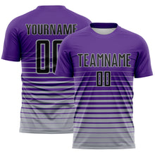 Laden Sie das Bild in den Galerie-Viewer, Custom Purple Black-Gray Gradient Pinstripe Sublimation Soccer Uniform Jersey

