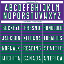 Laden Sie das Bild in den Galerie-Viewer, Custom Purple White-Kelly Green Gradient Pinstripe Sublimation Soccer Uniform Jersey
