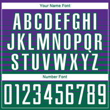 Laden Sie das Bild in den Galerie-Viewer, Custom Purple White-Kelly Green Gradient Pinstripe Sublimation Soccer Uniform Jersey
