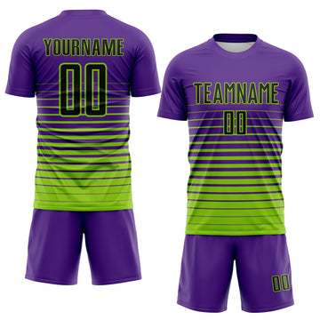 Custom Purple Black-Neon Green Gradient Pinstripe Sublimation Soccer Uniform Jersey