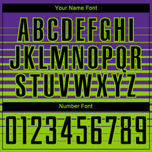 Charger l'image dans la galerie, Custom Purple Black-Neon Green Gradient Pinstripe Sublimation Soccer Uniform Jersey
