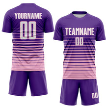Charger l'image dans la galerie, Custom Purple White-Light Pink Gradient Pinstripe Sublimation Soccer Uniform Jersey

