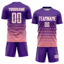 Загрузить изображение в средство просмотра галереи, Custom Purple White-Medium Pink Gradient Pinstripe Sublimation Soccer Uniform Jersey
