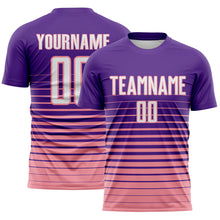Загрузить изображение в средство просмотра галереи, Custom Purple White-Medium Pink Gradient Pinstripe Sublimation Soccer Uniform Jersey
