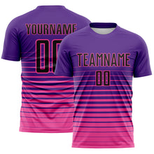 Charger l'image dans la galerie, Custom Purple Black-Pink Gradient Pinstripe Sublimation Soccer Uniform Jersey
