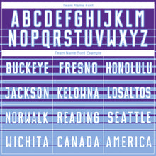 Загрузить изображение в средство просмотра галереи, Custom Purple White-Light Blue Gradient Pinstripe Sublimation Soccer Uniform Jersey
