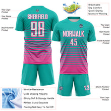 Загрузить изображение в средство просмотра галереи, Custom Aqua White-Pink Gradient Pinstripe Sublimation Soccer Uniform Jersey
