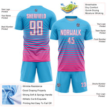 Load image into Gallery viewer, Custom Sky Blue White-Pink Gradient Pinstripe Sublimation Soccer Uniform Jersey
