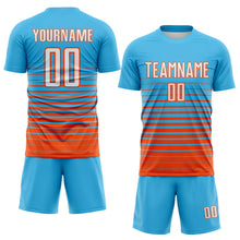 Load image into Gallery viewer, Custom Sky Blue White-Orange Gradient Pinstripe Sublimation Soccer Uniform Jersey

