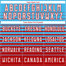 Laden Sie das Bild in den Galerie-Viewer, Custom Sky Blue White-Red Gradient Pinstripe Sublimation Soccer Uniform Jersey
