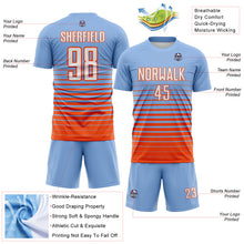 Load image into Gallery viewer, Custom Light Blue White-Orange Gradient Pinstripe Sublimation Soccer Uniform Jersey
