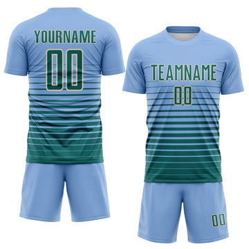Custom Light Blue Teal-Cream Gradient Pinstripe Sublimation Soccer Uniform Jersey