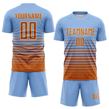 Custom Light Blue Bay Orange-Cream Gradient Pinstripe Sublimation Soccer Uniform Jersey