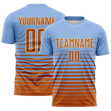 Custom Light Blue Bay Orange-Cream Gradient Pinstripe Sublimation Soccer Uniform Jersey