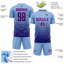Load image into Gallery viewer, Custom Light Blue Dark Purple-Pink Gradient Pinstripe Sublimation Soccer Uniform Jersey

