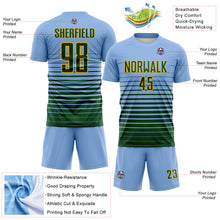 Laden Sie das Bild in den Galerie-Viewer, Custom Light Blue Green-Gold Gradient Pinstripe Sublimation Soccer Uniform Jersey

