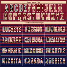 Laden Sie das Bild in den Galerie-Viewer, Custom Crimson Vintage USA Flag Cream-Navy Gradient Pinstripe Sublimation Soccer Uniform Jersey
