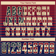 Laden Sie das Bild in den Galerie-Viewer, Custom Crimson Vintage USA Flag Cream-Navy Gradient Pinstripe Sublimation Soccer Uniform Jersey
