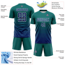 Загрузить изображение в средство просмотра галереи, Custom Teal US Navy Blue-White Gradient Pinstripe Sublimation Soccer Uniform Jersey
