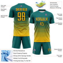 Загрузить изображение в средство просмотра галереи, Custom Teal Yellow-Black Gradient Pinstripe Sublimation Soccer Uniform Jersey
