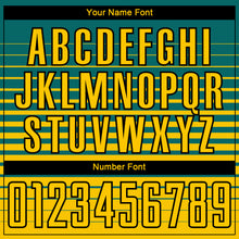 Загрузить изображение в средство просмотра галереи, Custom Teal Yellow-Black Gradient Pinstripe Sublimation Soccer Uniform Jersey
