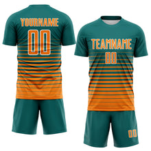 Загрузить изображение в средство просмотра галереи, Custom Teal Bay Orange-White Gradient Pinstripe Sublimation Soccer Uniform Jersey
