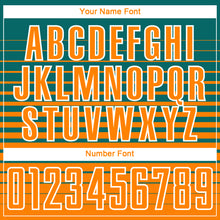 Загрузить изображение в средство просмотра галереи, Custom Teal Bay Orange-White Gradient Pinstripe Sublimation Soccer Uniform Jersey
