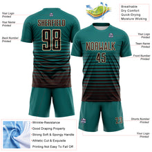 Загрузить изображение в средство просмотра галереи, Custom Teal Brown-Cream Gradient Pinstripe Sublimation Soccer Uniform Jersey
