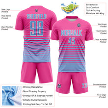 Load image into Gallery viewer, Custom Pink Light Blue-White Gradient Pinstripe Sublimation Soccer Uniform Jersey
