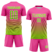 Load image into Gallery viewer, Custom Pink Neon Green-White Gradient Pinstripe Sublimation Soccer Uniform Jersey
