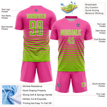 Load image into Gallery viewer, Custom Pink Neon Green-White Gradient Pinstripe Sublimation Soccer Uniform Jersey
