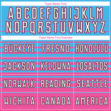 Загрузить изображение в средство просмотра галереи, Custom Sky Blue White Pink-Black Gradient Pinstripe Sublimation Soccer Uniform Jersey
