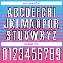 Загрузить изображение в средство просмотра галереи, Custom Sky Blue White Pink-Black Gradient Pinstripe Sublimation Soccer Uniform Jersey
