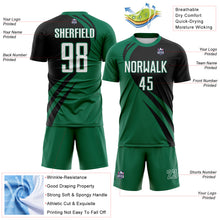 Загрузить изображение в средство просмотра галереи, Custom Kelly Green White-Black Diagonal Streamline Color Block Swirl Curve Lines Sublimation Soccer Uniform Jersey
