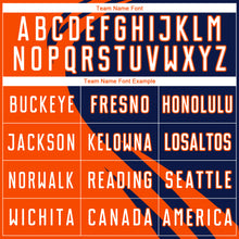 Load image into Gallery viewer, Custom Orange White-Navy Diagonal Streamline Color Block Swirl Curve Lines Sublimation Soccer Uniform Jersey
