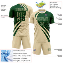 Laden Sie das Bild in den Galerie-Viewer, Custom Cream Green Diagonal Streamline Color Block Swirl Curve Lines Sublimation Soccer Uniform Jersey
